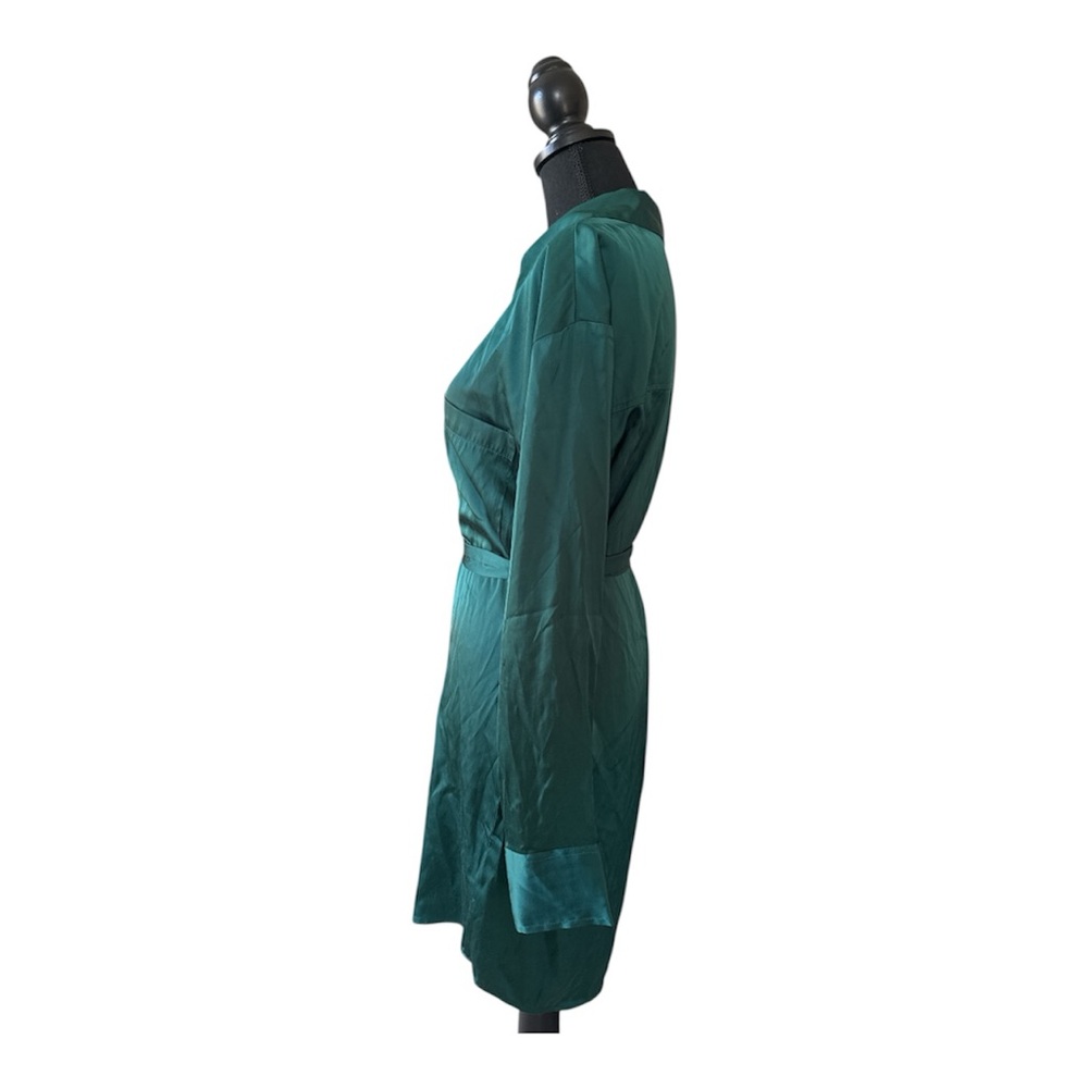 Abercrombie & Fitch Teal Satin Shirt Dress Tie Waist Size M - Picture 4 of 6